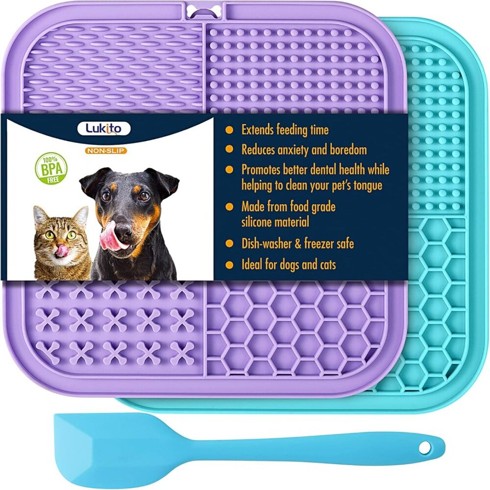 Lick Mat for Dogs & Cats 2 Pack with Suction Cups, Dog Lick Mat for Anxiety Reli
